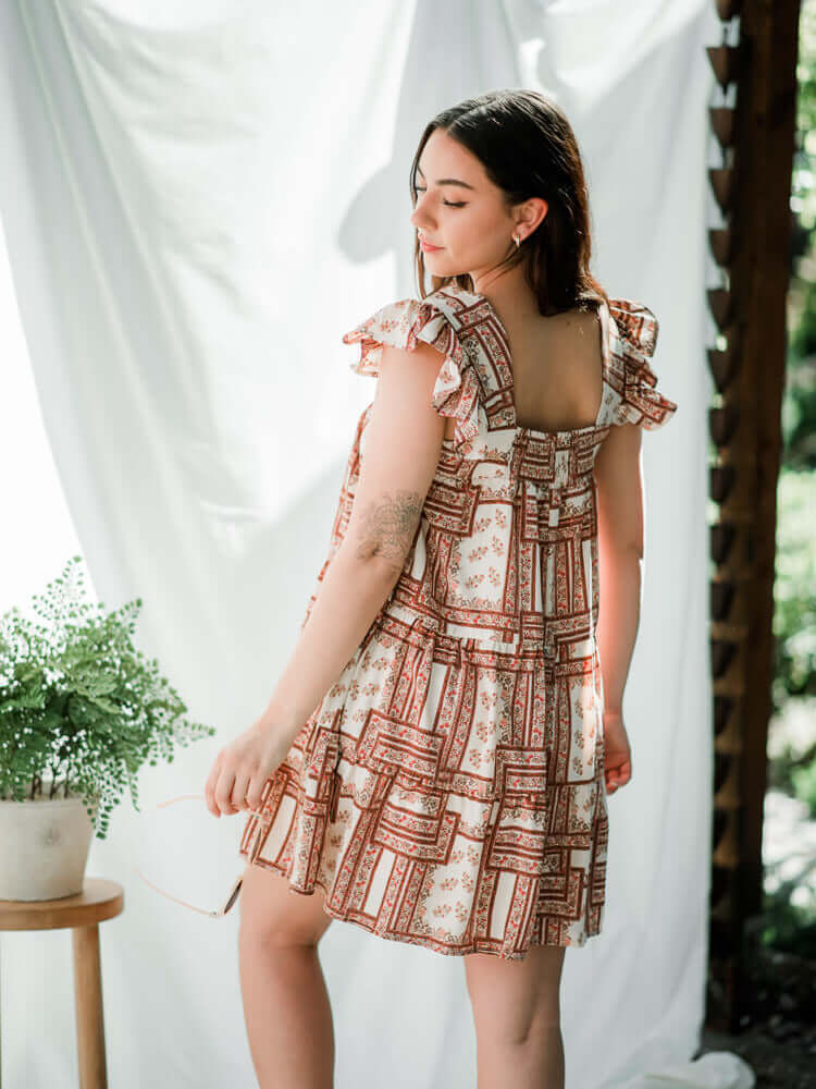 Carmen Botanical Print Square Neck Mini Dress, botanical print dresses, botanical print mini dress