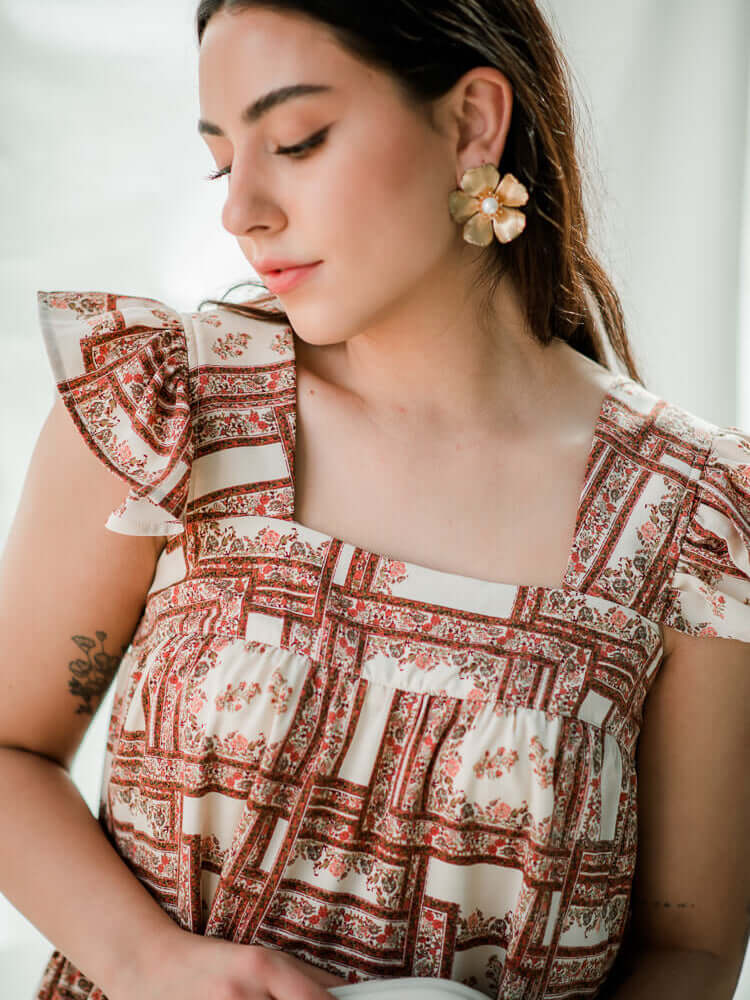 Carmen Botanical Print Square Neck Mini Dress, botanical print dresses, botanical print mini dress