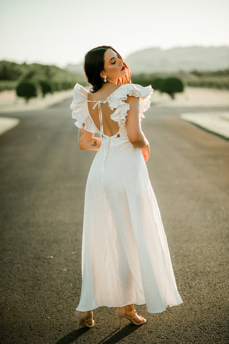 demre white dress, fanm mon demre dress, engagement photo dress, baby shower white dress