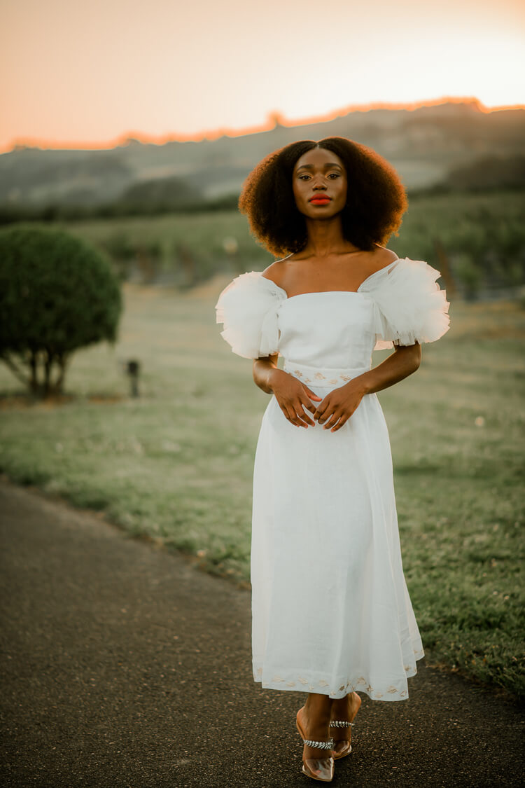 giamba tulle sleeve dress, white tulle dress, engagement party dress, elopement dress, rehearsal dinner dress