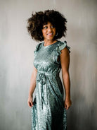 Flutter Sleeve Sequin Midi Dress - Silver - FINAL SALE Confte Flutter Sleeve Sequin Midi Dress - Silver - FINAL SALE Confte