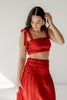 charlie holiday marsha cropped top, red vacation set, red maxi skirt set