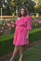 pink one shoulder plus size mini dress