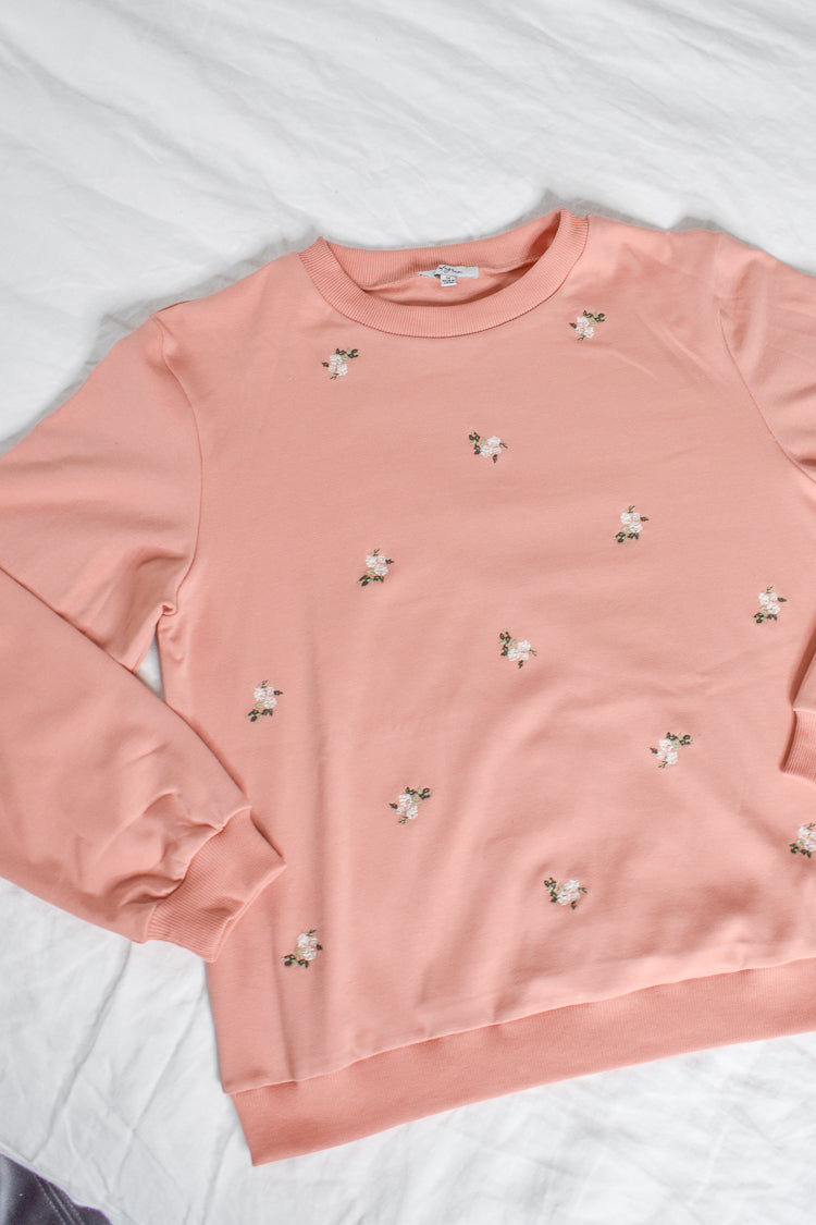 Rosie Floral Embroidered Salmon Sweatshirt 51 Regular and Plus