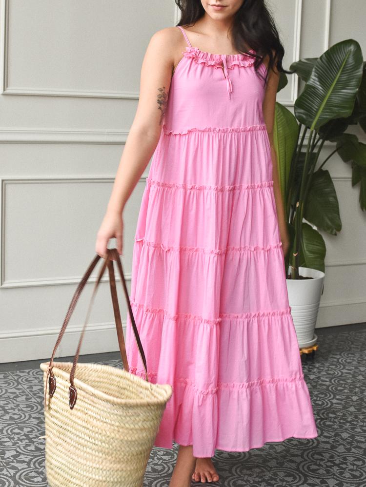 charlie holiday senorita pink maxi dress, pink maxi dress, pink cotton maxi dress