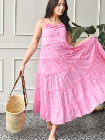 charlie holiday senorita pink maxi dress, pink maxi dress, pink cotton maxi dress
