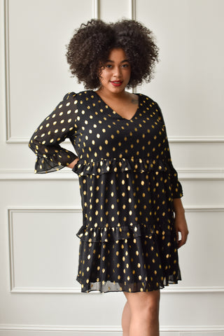 Tambrie Black and Gold Dot Mini Dress