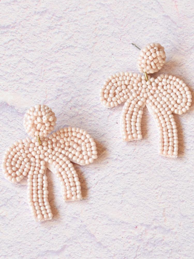 Pale Pink Beaded Bow Earrings, statement earrings, bridal accessories, bridal bow earrings