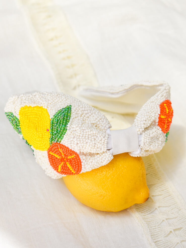 beaded citrus headband, lemon headband, beaded lemon headed, beaded citrus headband