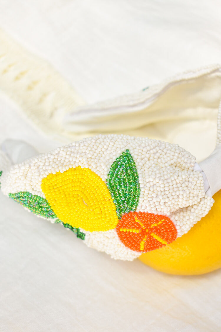 beaded citrus headband, lemon headband, beaded lemon headed, beaded citrus headband