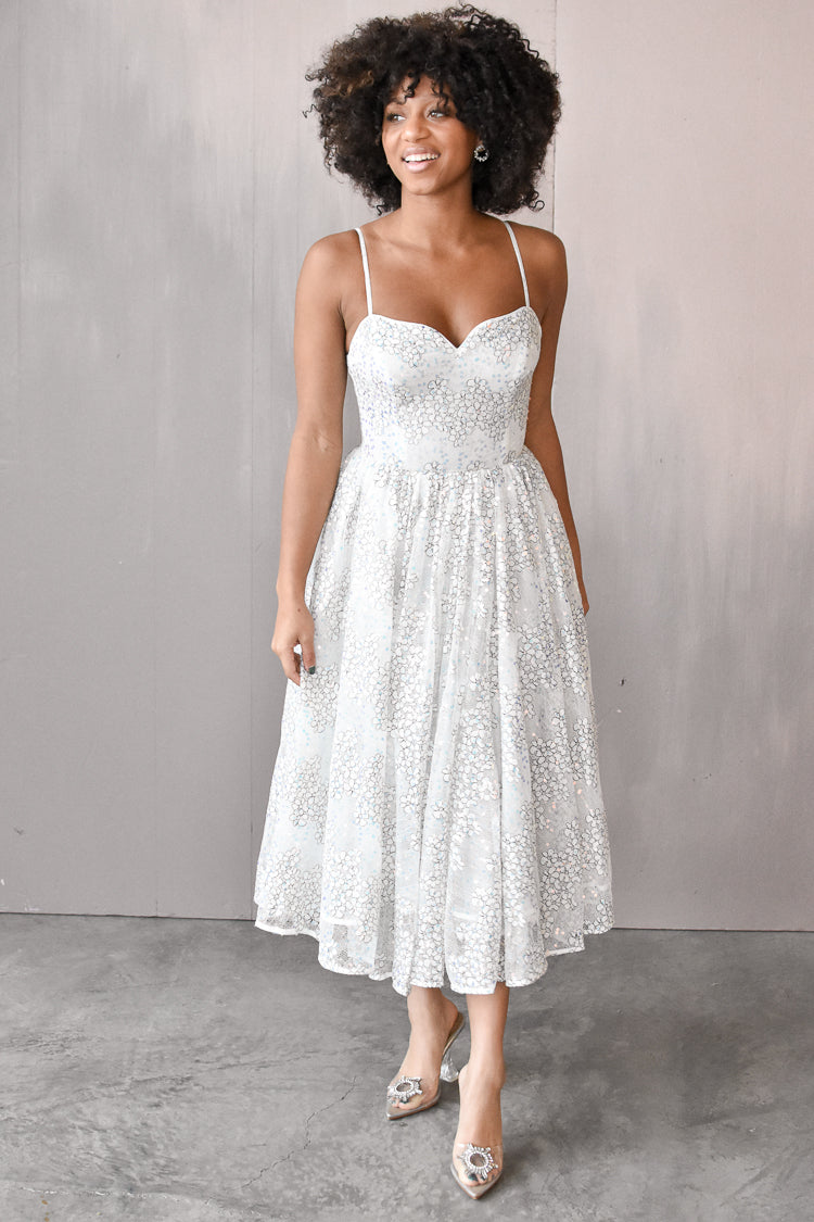 harrow dress from elliatt, lace bridal shower midi, bridal midi dress