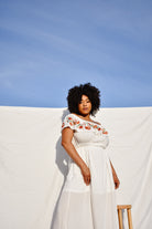 plus size white maxi dress, white maxi dress with embroidery, plus size honeymoon, honeymoon attire