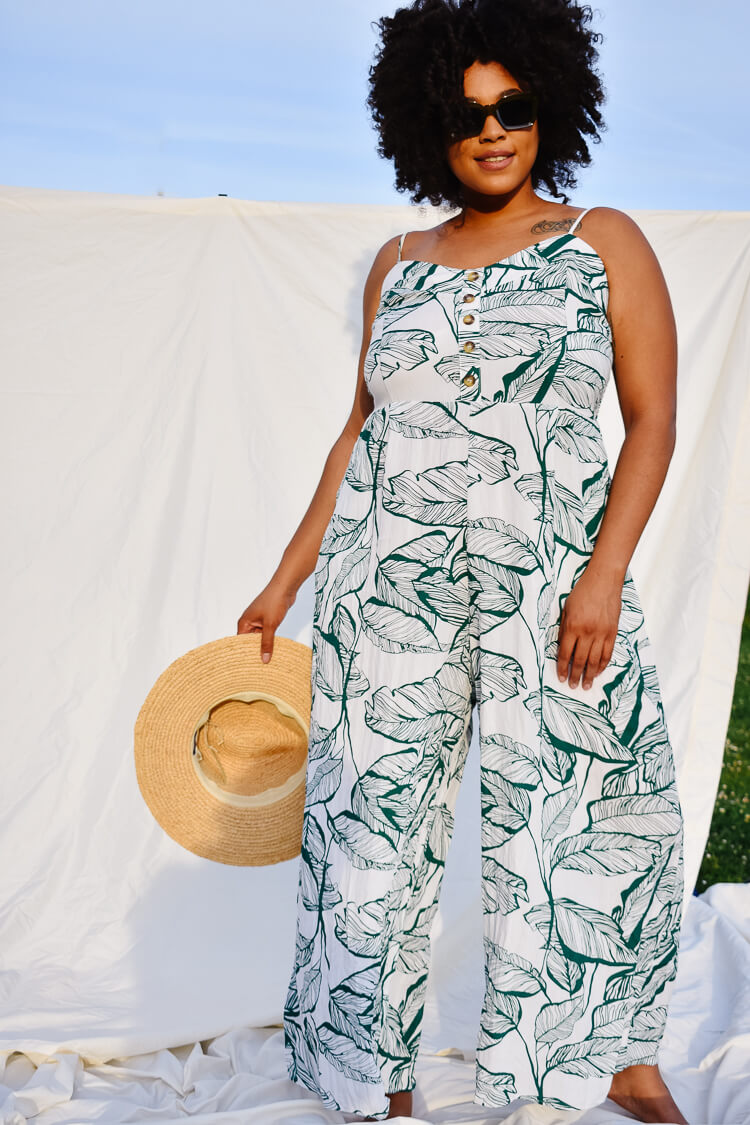 plus size palm print jumpsuit, palm print jumpsuit, jumpsuits plus size