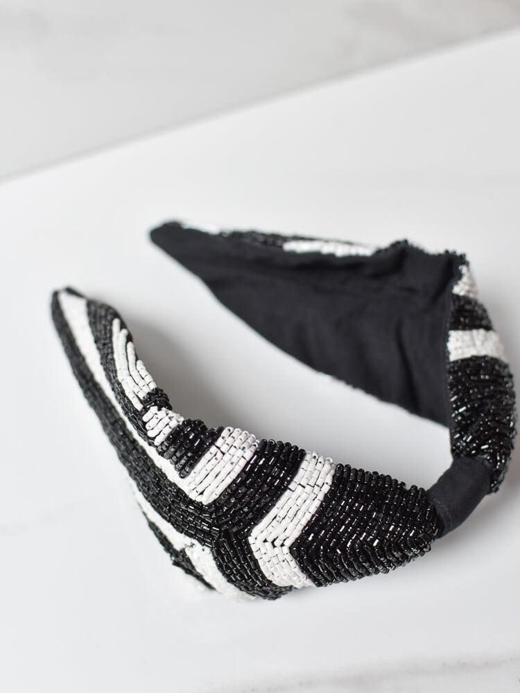 black and white beaded headband, black party headband, holiday headbands