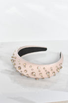 padded headband with rhinestones, taupe rhinestone headband, party headband