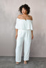 Off the Shoulder White Jumpsuit - Plus Size - $115