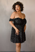 plus size black sequin mini dress, plus size sequin dress, plus size black dress, nye wedding guest dress