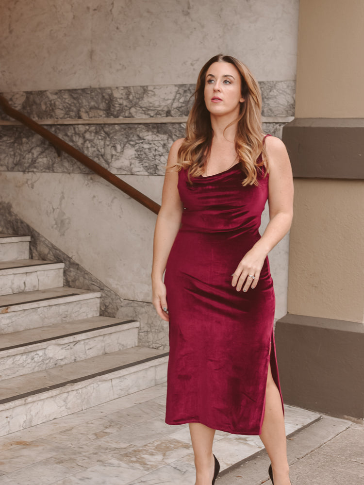 burgundy velvet slip dress