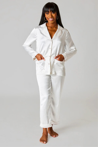 white feather pjs for bride