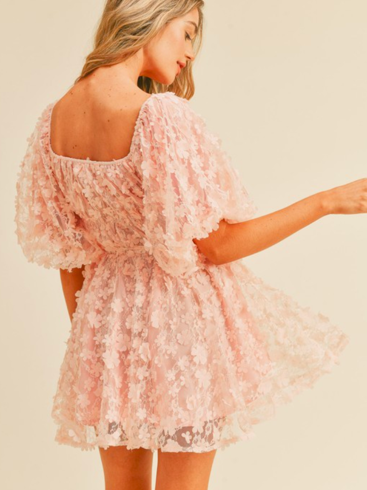 Darby 3D Floral Bubble Mini Dress - Pink