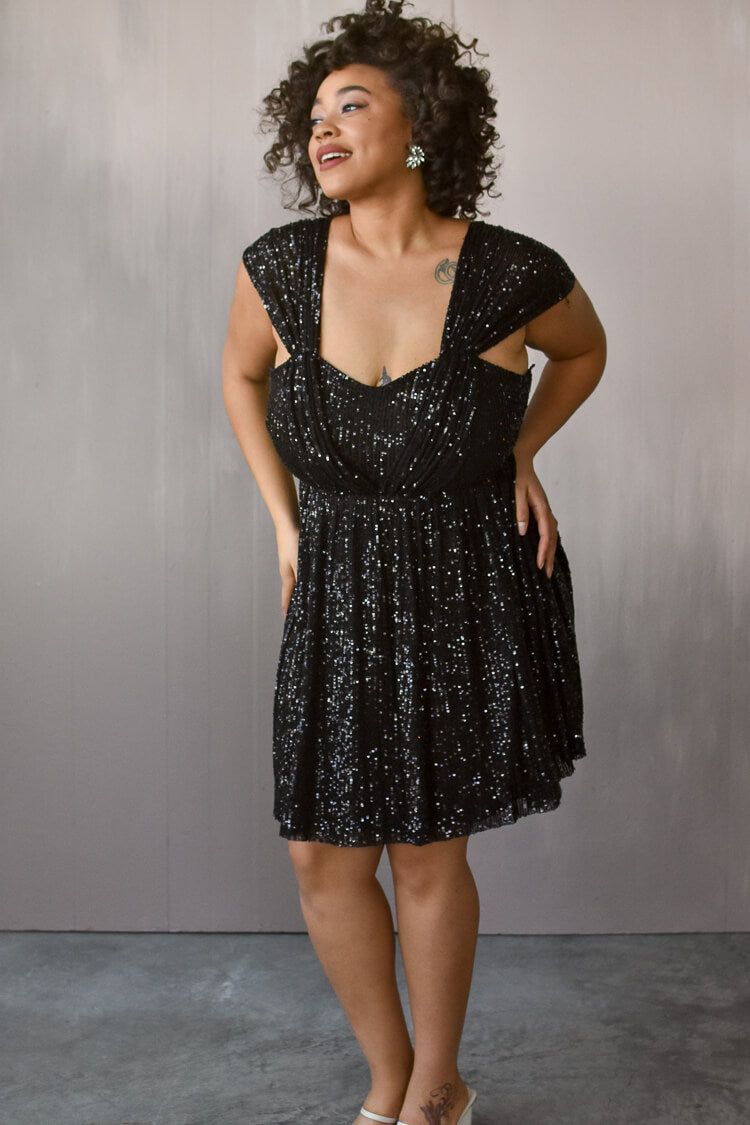 plus size little black dress Deanna Black Sequin Mini Dress - $89