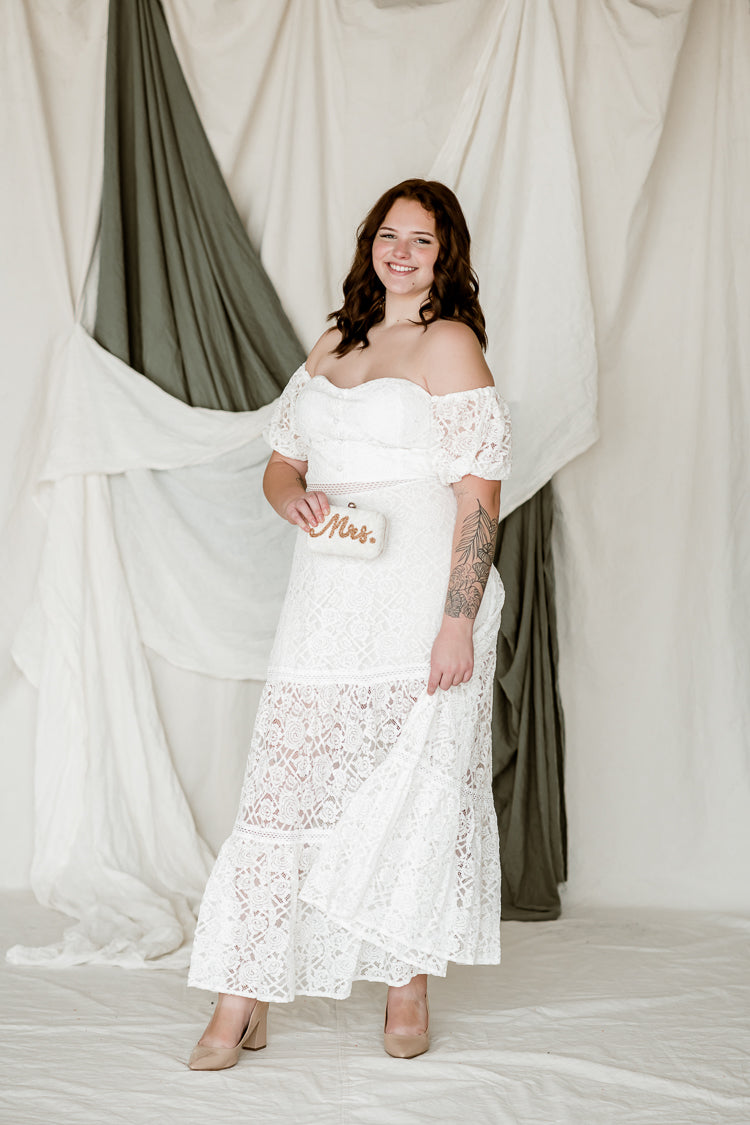 white plus size bridal maxi dress