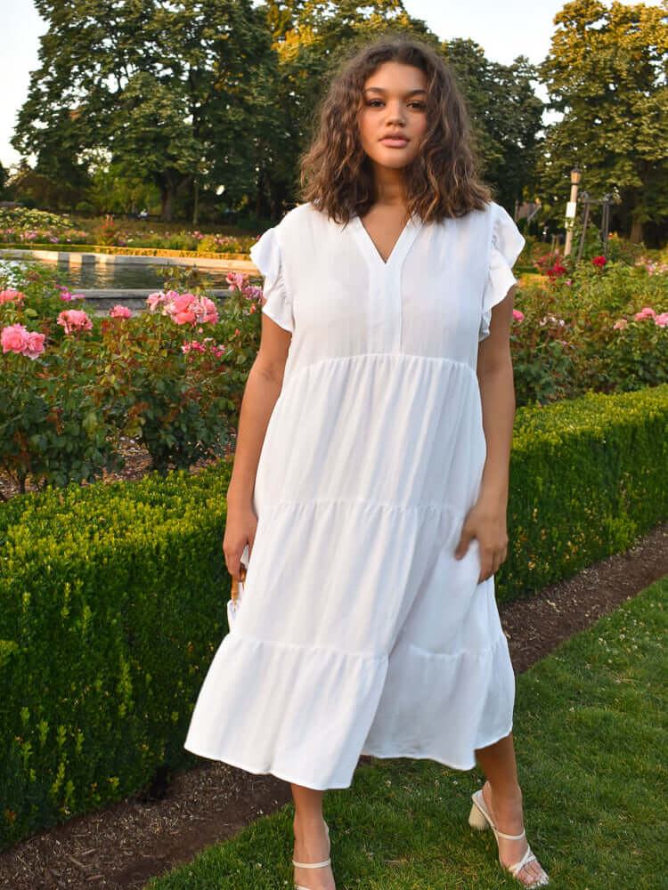 midi spring dress with sleeves SEA NY Arianna Lace Short Sleeve Midi Dress in Blue Hampden Clothing