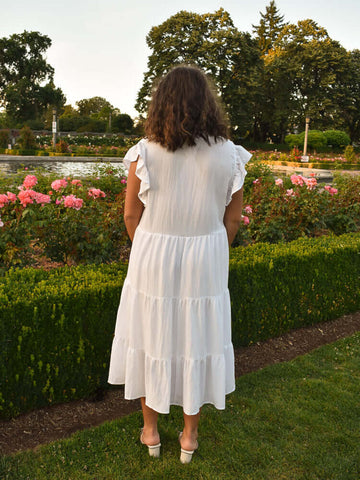 erika white flutter sleeve plus size midi dress, white plus size dress, white plus size dresses for women