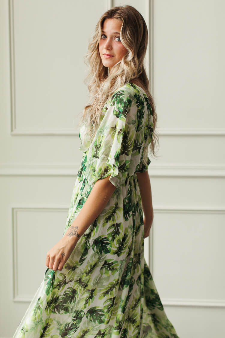 Palm leaf print maxi dress best sale