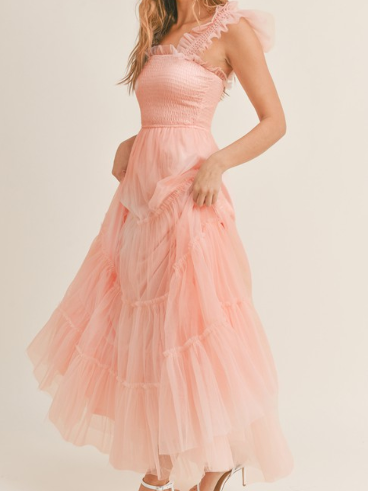 Confête - Fiori Tulle Tiered Maxi Engagement Photos Dress - Pink