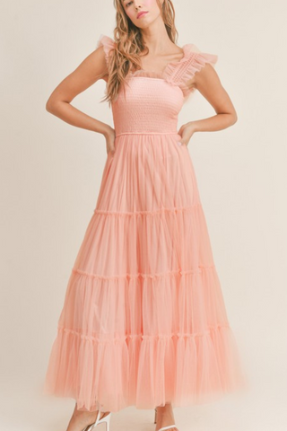 Fiori Tulle Tiered Maxi Dress Pink