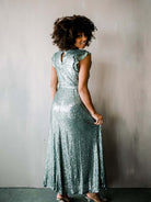 Flutter Sleeve Sequin Midi Dress - Silver - FINAL SALE M Flutter Sleeve Sequin Midi Dress - Silver - FINAL SALE M