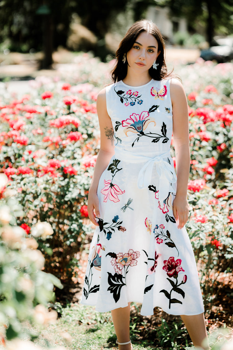 gloriosa floral embroidered midi dress