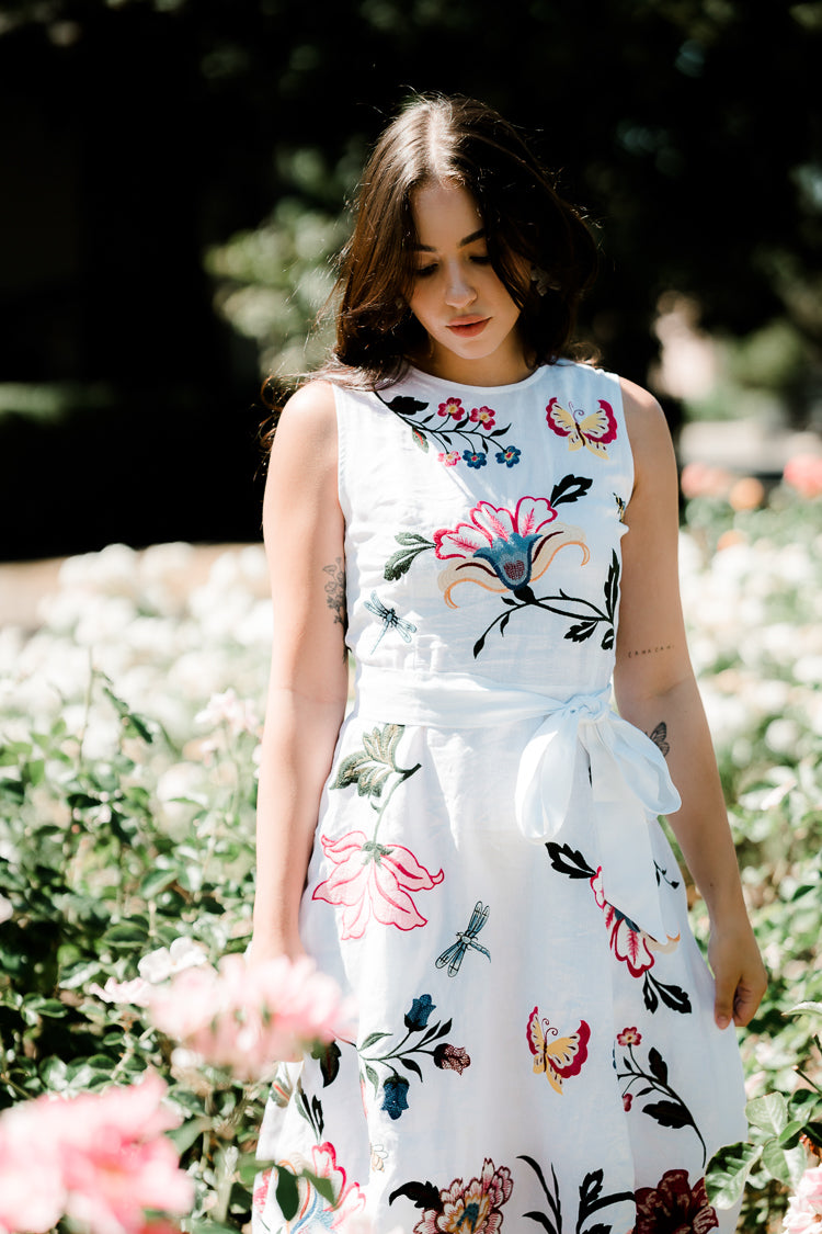 gloriosa floral embroidered midi dress