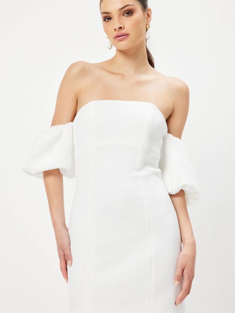 gloriosa white mini dress with puff sleeves for brides elliatt