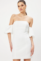 gloriosa white mini dress with puff sleeves for brides elliatt