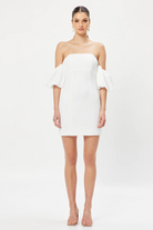 gloriosa white mini dress with puff sleeves for brides elliatt