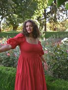 plus size red dress, red dresses for plus size women, plus size puff sleeve dress