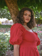 plus size red dress, red dresses for plus size women, plus size puff sleeve dress