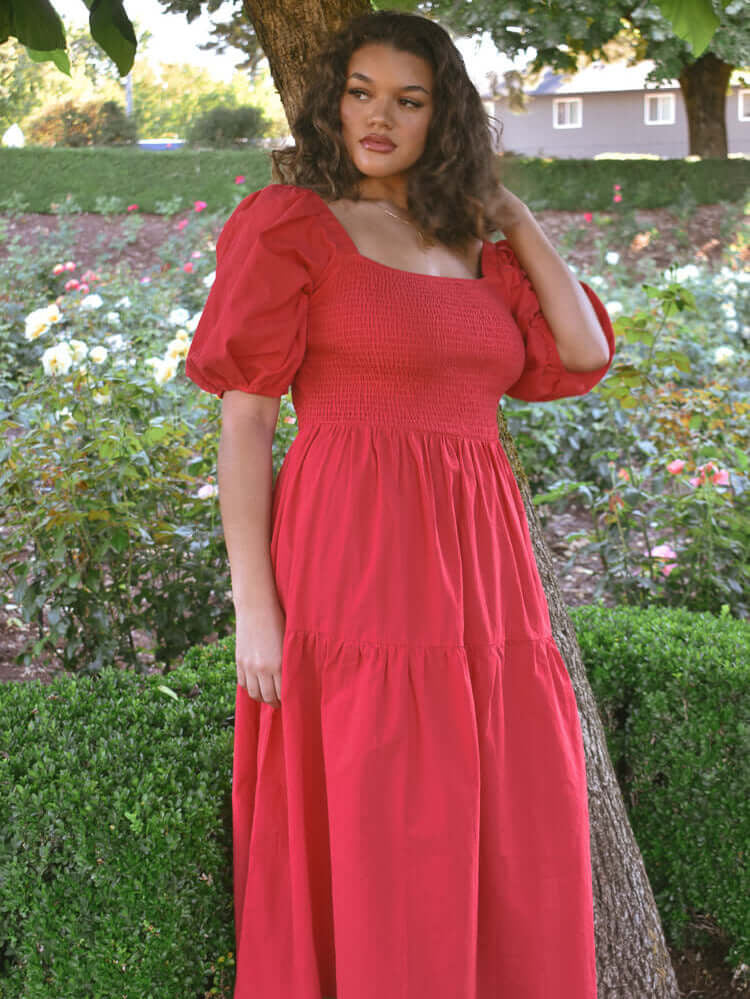 plus size red dress, red dresses for plus size women, plus size puff sleeve dress