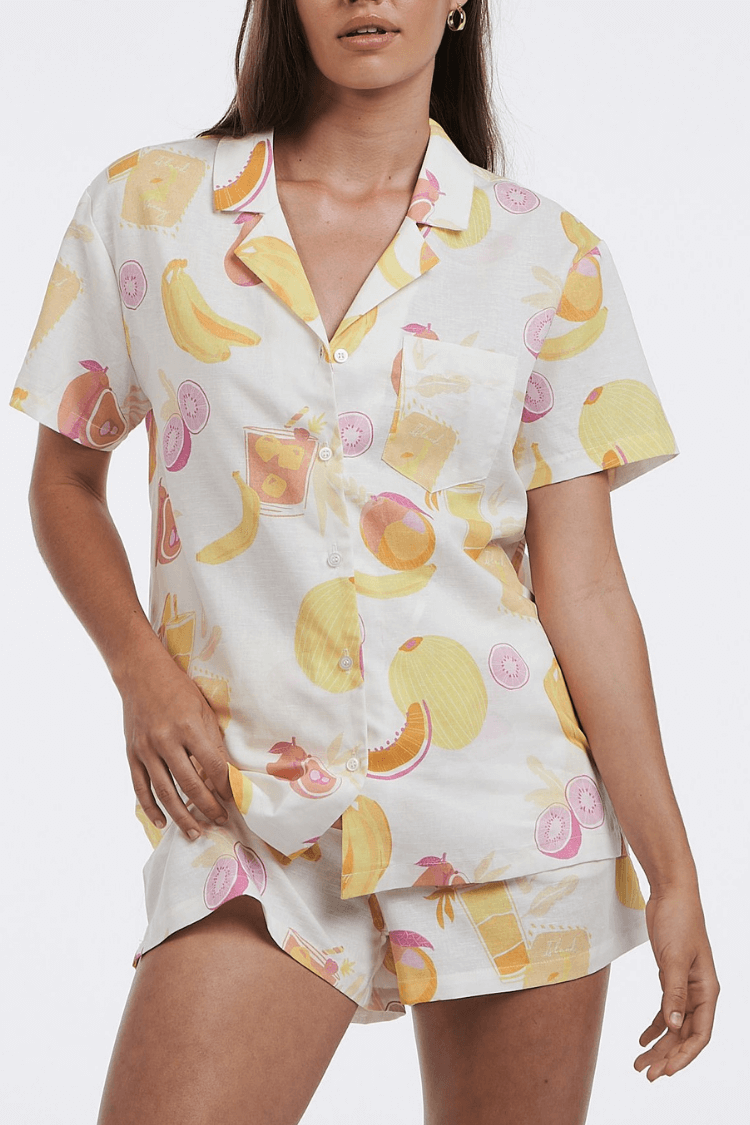 indie tropical fruit print top charlie holiday, fruit set, two piece set, two piece vacation set, shorts set