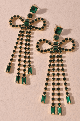 Juniper Crystal Bow Earrings - Emerald