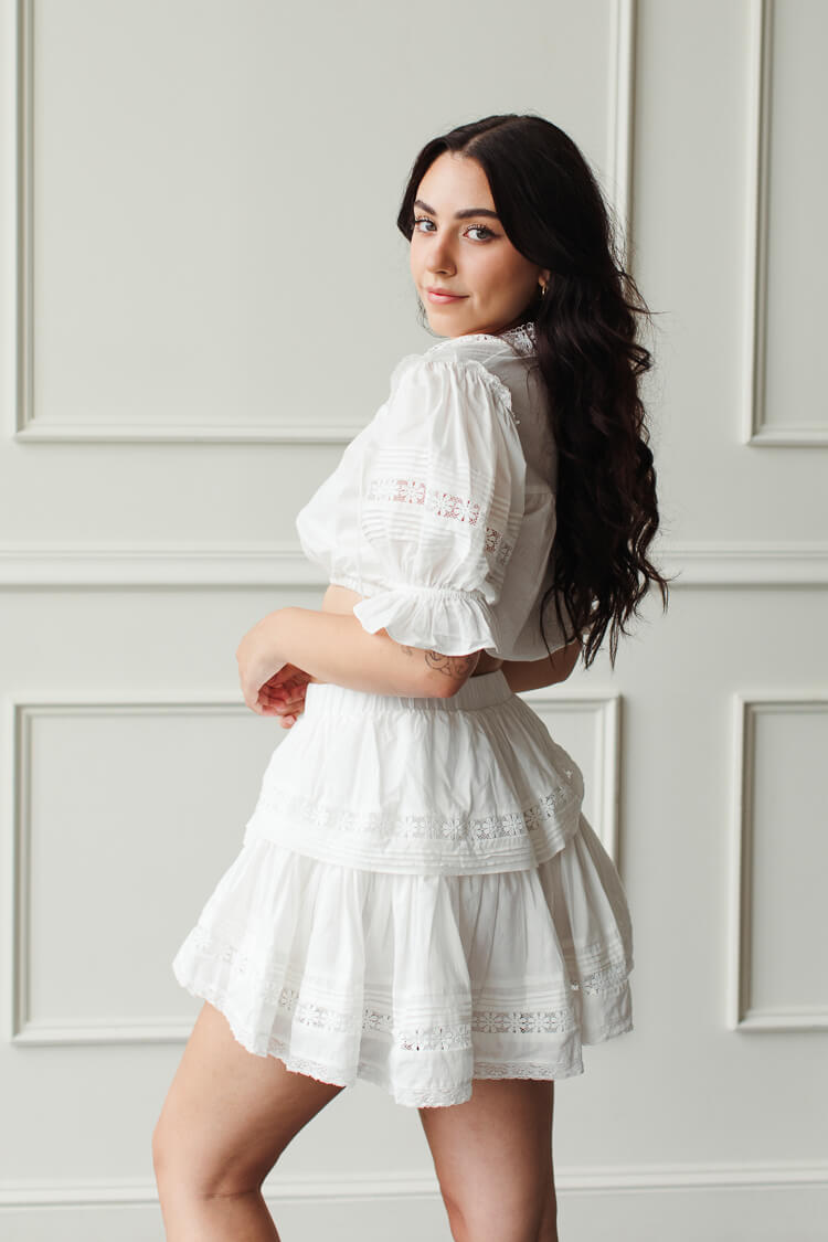 White ruffle skirt clearance dress