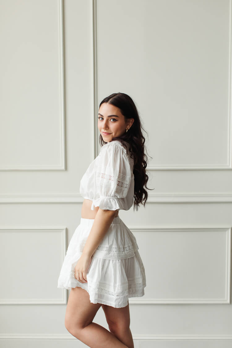 White ruffle skirt sale and top set