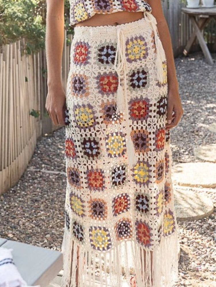 Kiki Crochet Maxi Skirt with Fringe