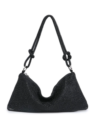 Lulu Mini Rhinestone Slouchy Shoulder Bag - Black