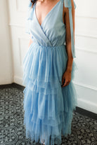 blue tulle midi dress