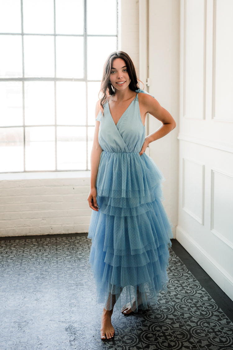 Blue tulle 2025 midi dress