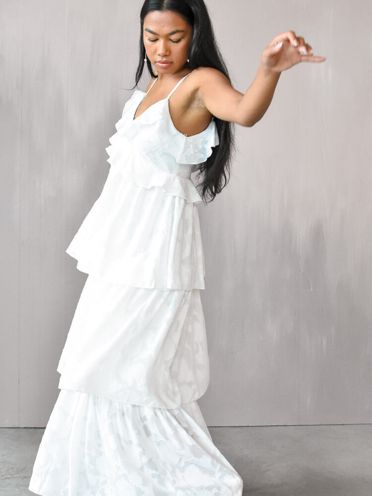Marie White Tiered Maxi Dress