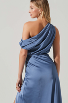 monroe slate blue satin maxi dress astr